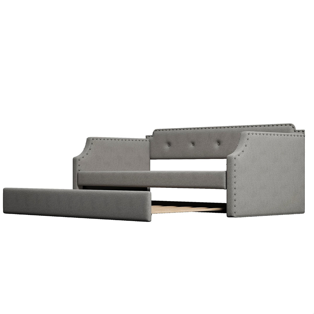 Gray Linen Upholstered Twin Daybed with Trundle X867
