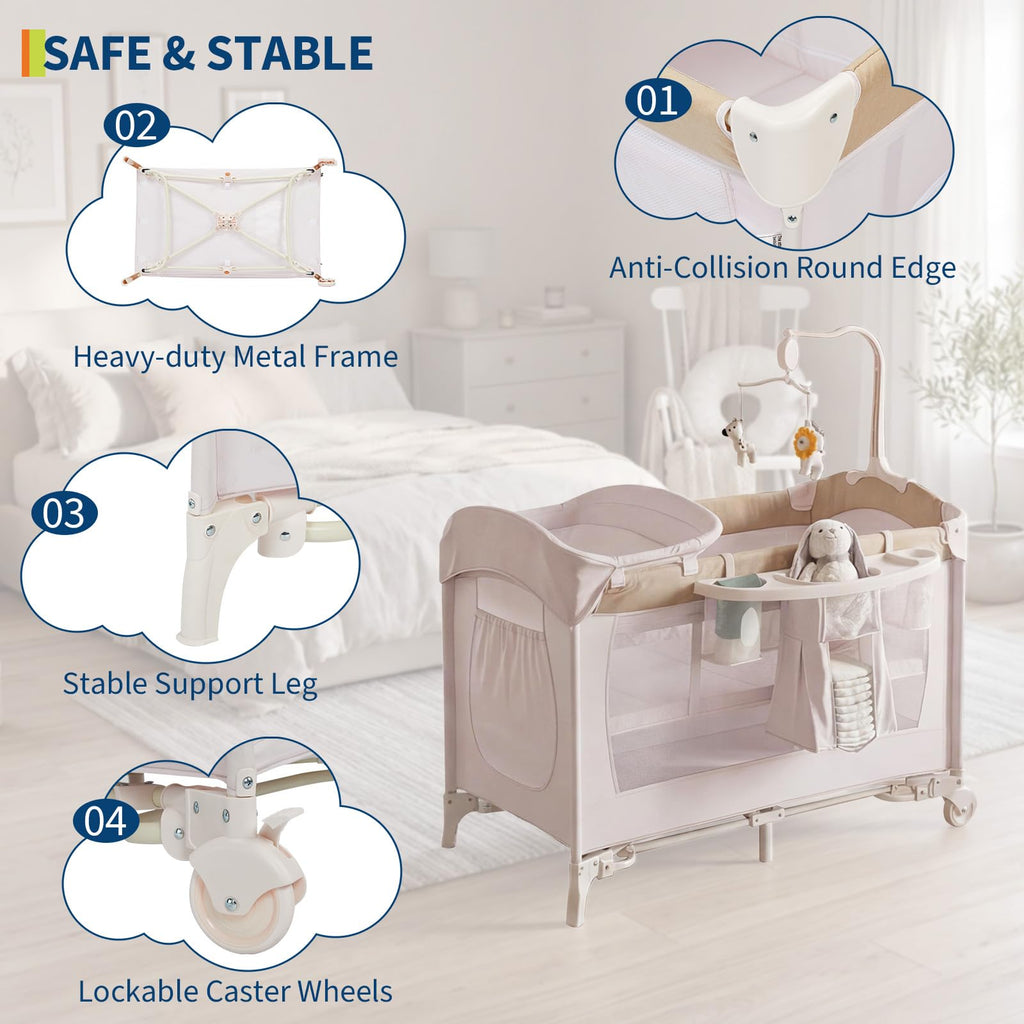 4 in 1 Pack and Play with Bassinet, Changing Table, Playpen and Carry Bag Y199228