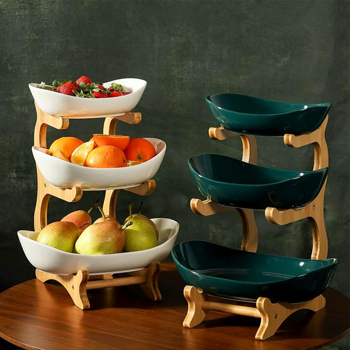3-Tier Oval Fruit Basket with Bamboo Stand Q4607