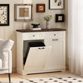 20 Gallon Double Tilt Out Wood Trash Can Cabinet with Drawer X214