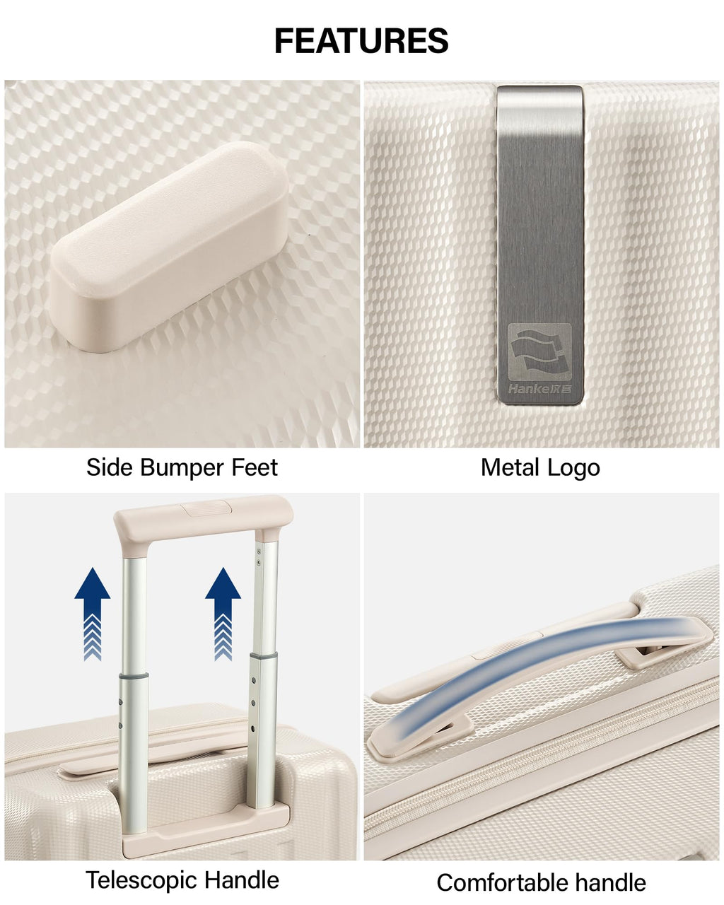 20 Inch PC Hard Shell Carry On Luggage with Wheels, TSA Lock, Ivory White Q428443