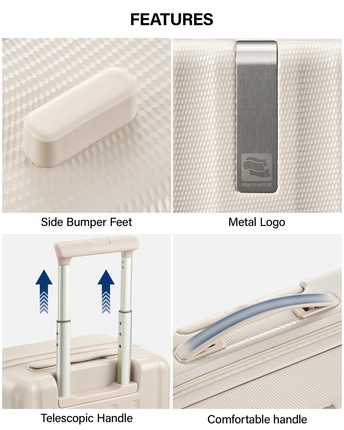 20 Inch PC Hard Shell Carry On Luggage with Wheels, TSA Lock, Ivory White Q428443