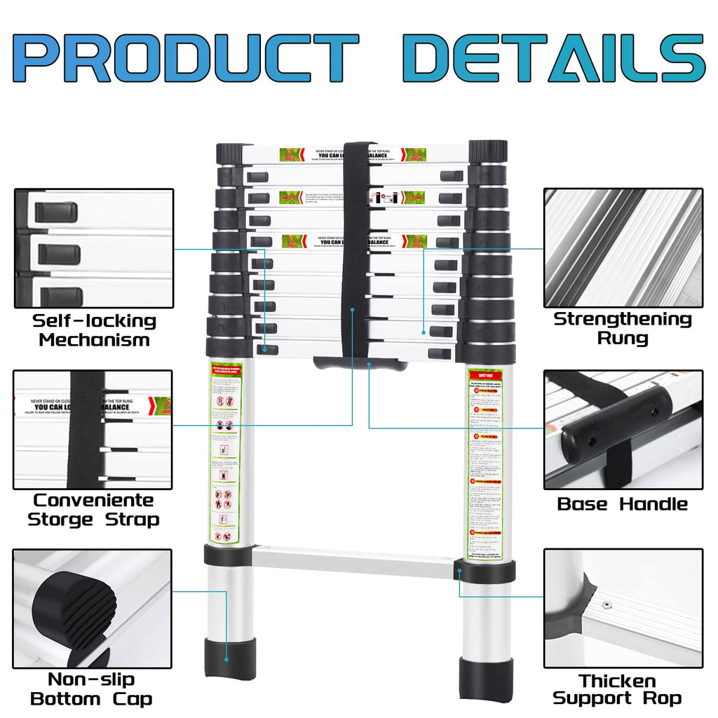 10.5 ft Aluminum Telescopic Ladder with Non-Slip Feet X645