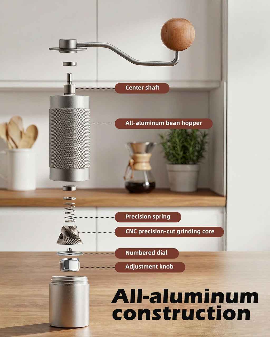 Manual Stainless Steel Conical Burr Coffee Grinder with Adjustable Settings Z225181
