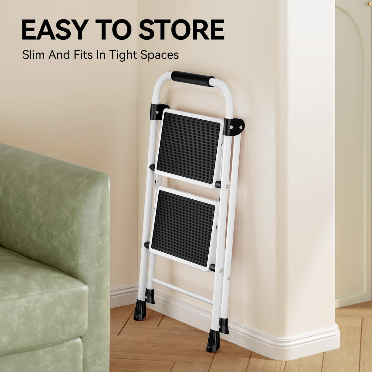 2 Step Folding Step Stool with Handrails White D441667