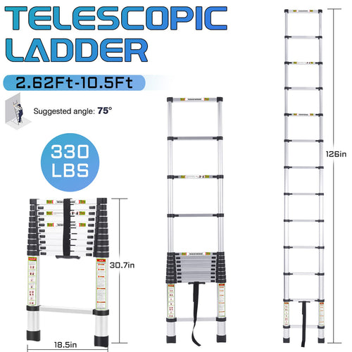 10.5 ft Aluminum Telescopic Ladder with Non-Slip Feet X645
