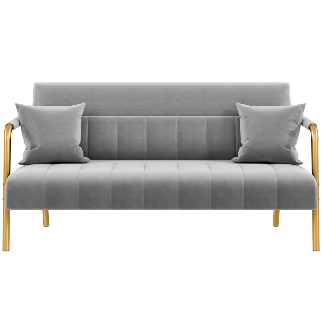 Light Gray 2 Seater Sofa with Gold-Tone Legs Q19677