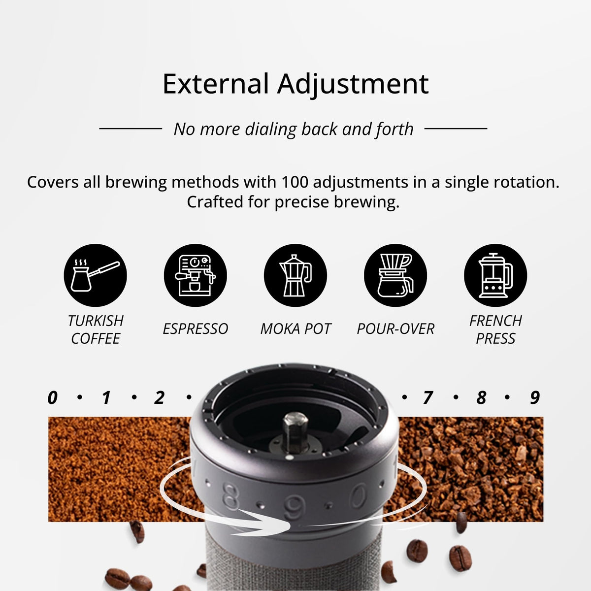 Manual Coffee Grinder Silver with Carrying Case Stainless Steel Conical Burr D942064