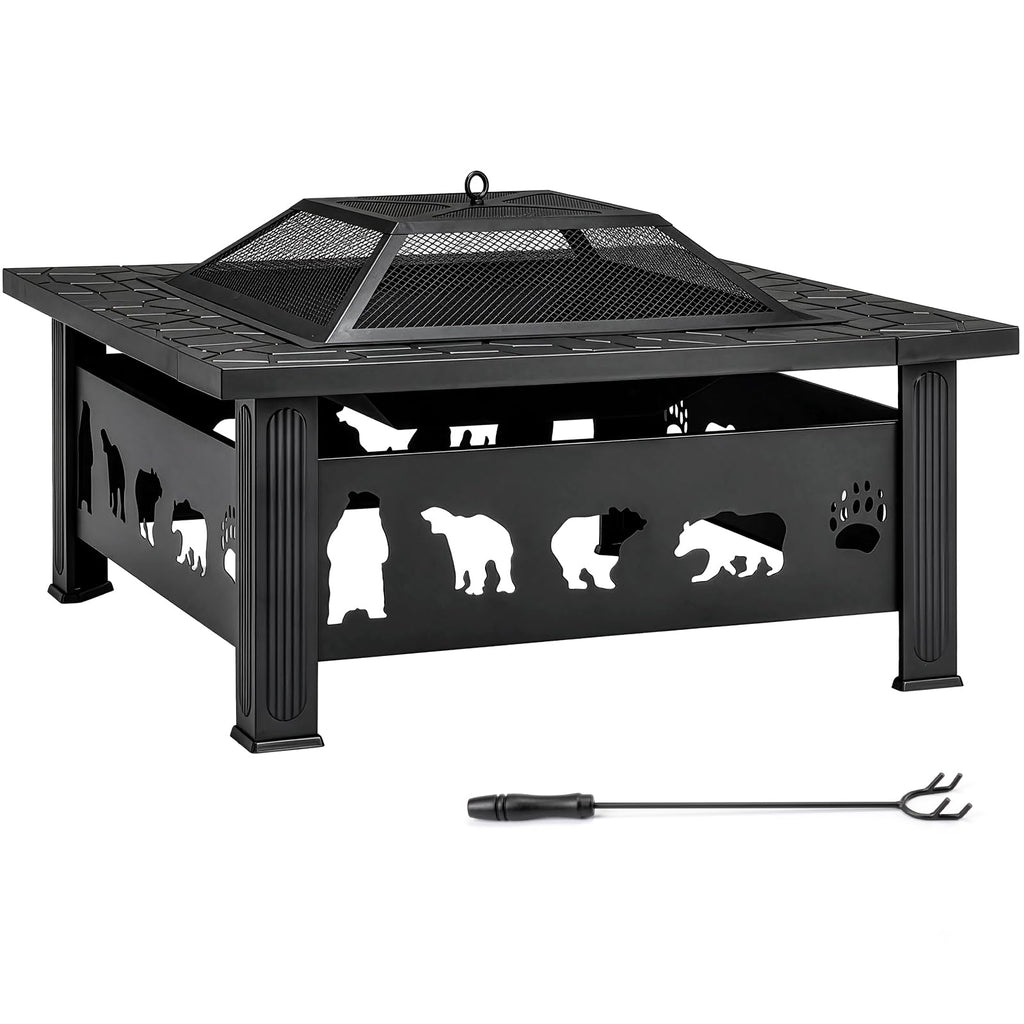 32 Inch Square Metal Patio Fire Pit Table T612431