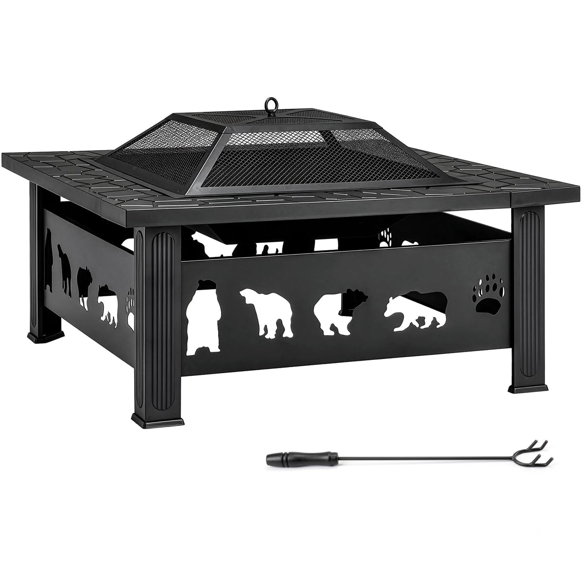 32 Inch Square Metal Patio Fire Pit Table T612431