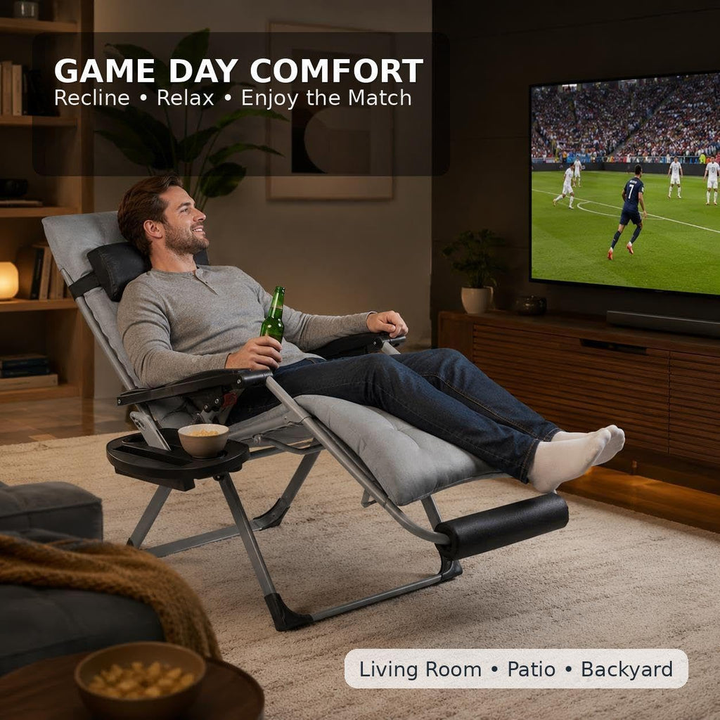 26" Gray Zero Gravity Chair with Removable Cushion F31733