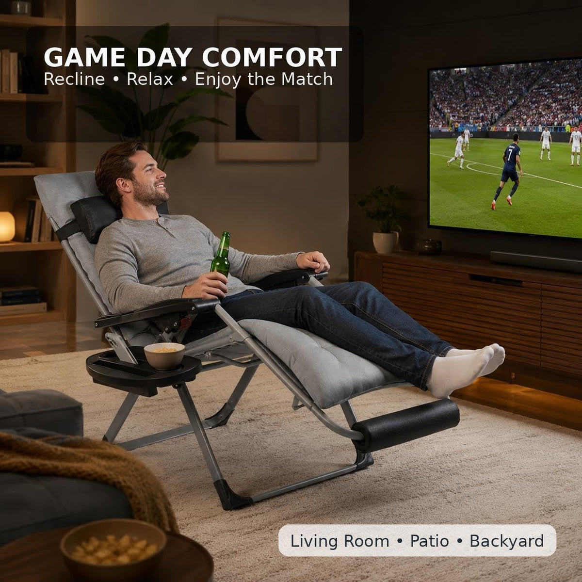 26" Gray Zero Gravity Chair with Removable Cushion F31733
