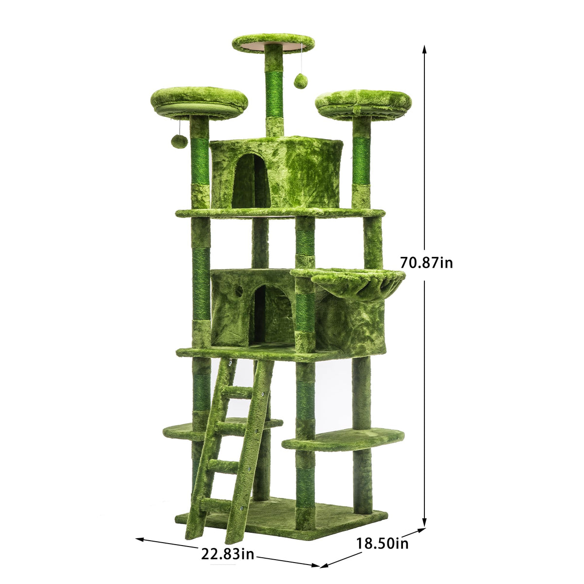 70.87" Green Multi-Level Cat Tree with Condos and Hammock F30502