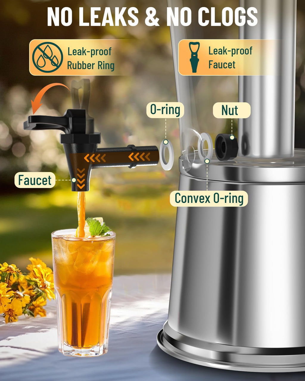 Stainless Steel Beverage Dispenser with Stand, 2 Gallons K40562