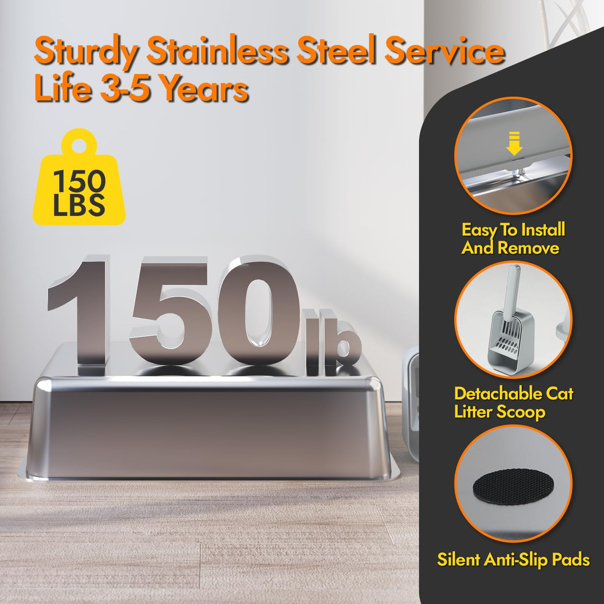 Stainless Steel Cat Litter Box with Lid B6363