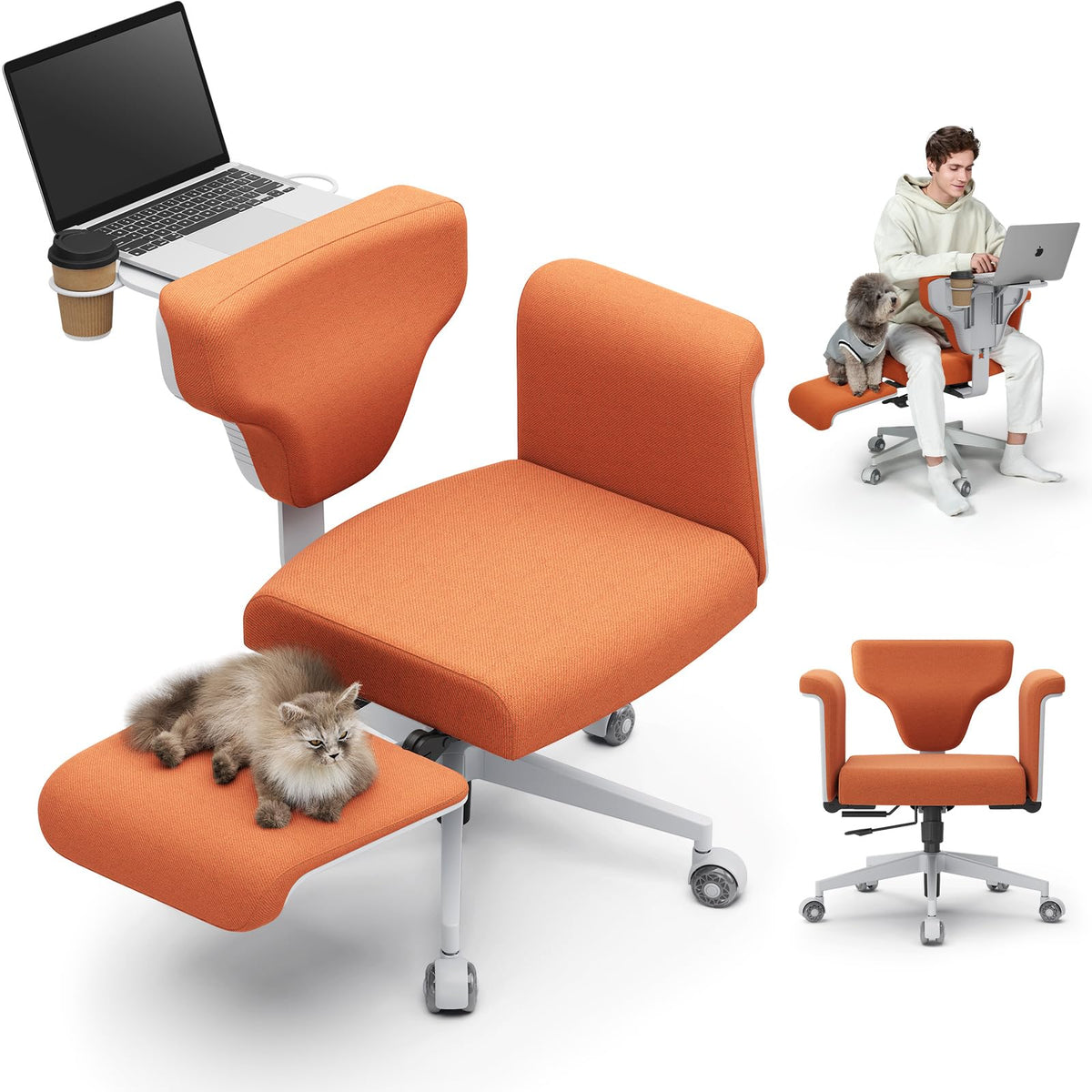 Orange Adjustable Ergonomic Office Chair with Desk Tray Q867