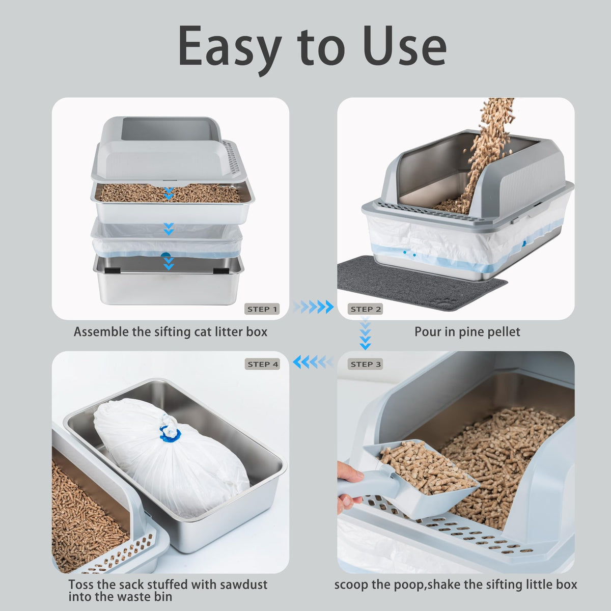 Stainless Steel Sifting Litter Box with Lid U834
