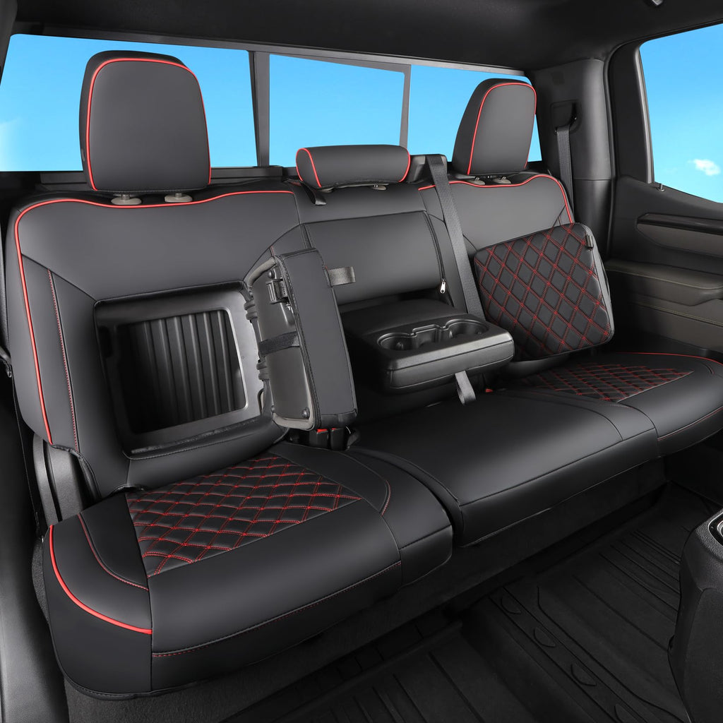 Faux Leather Seat Covers Full Set Black with Red Trim M55985