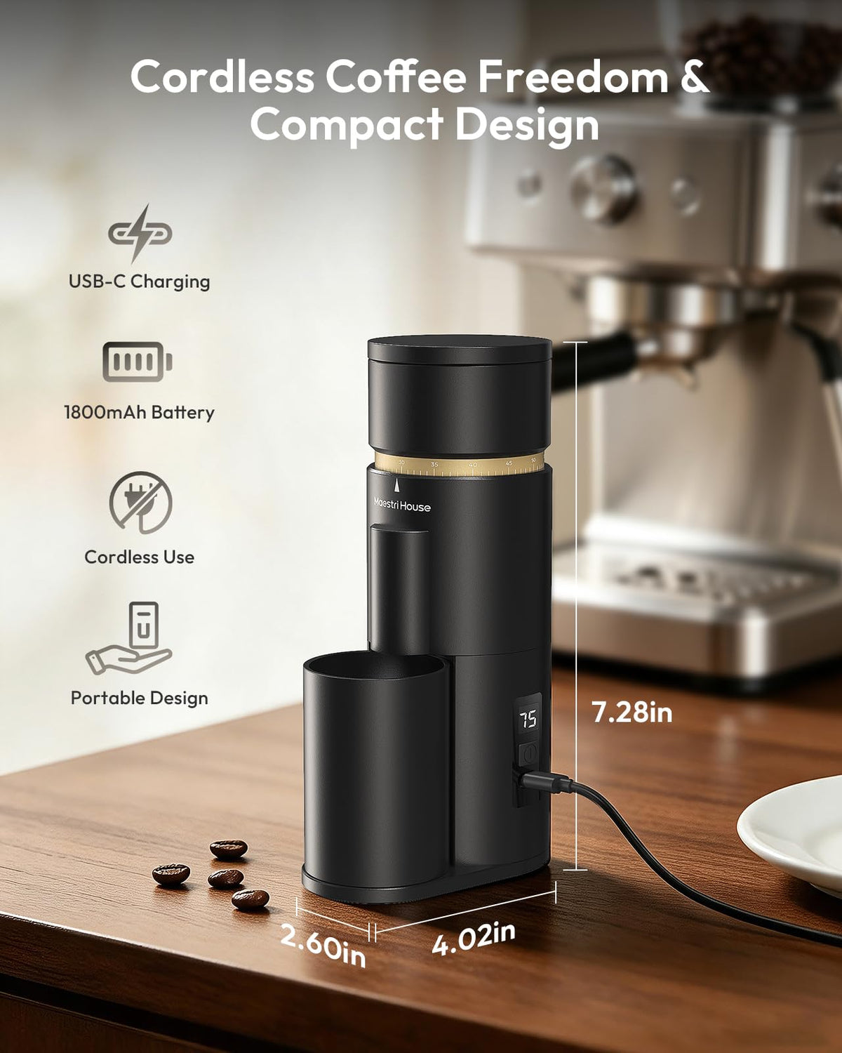 Rechargeable Single-Dose Burr Coffee Grinder H677425