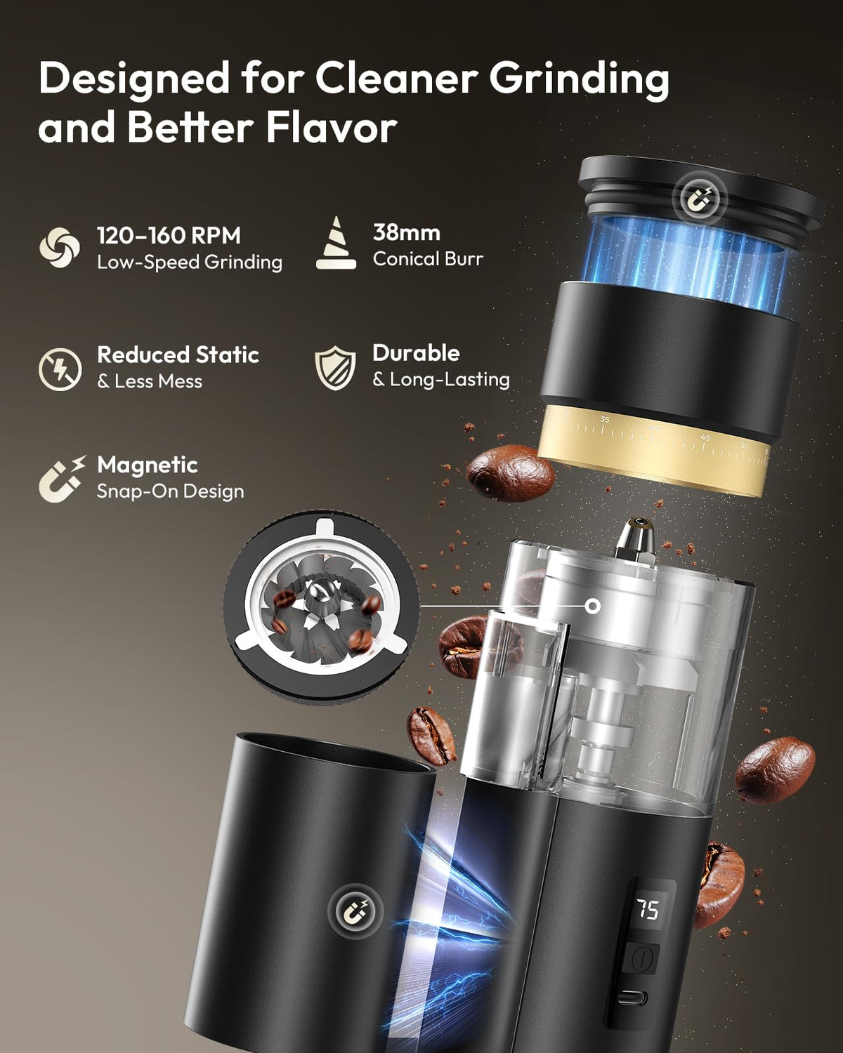 Rechargeable Single-Dose Burr Coffee Grinder H677425