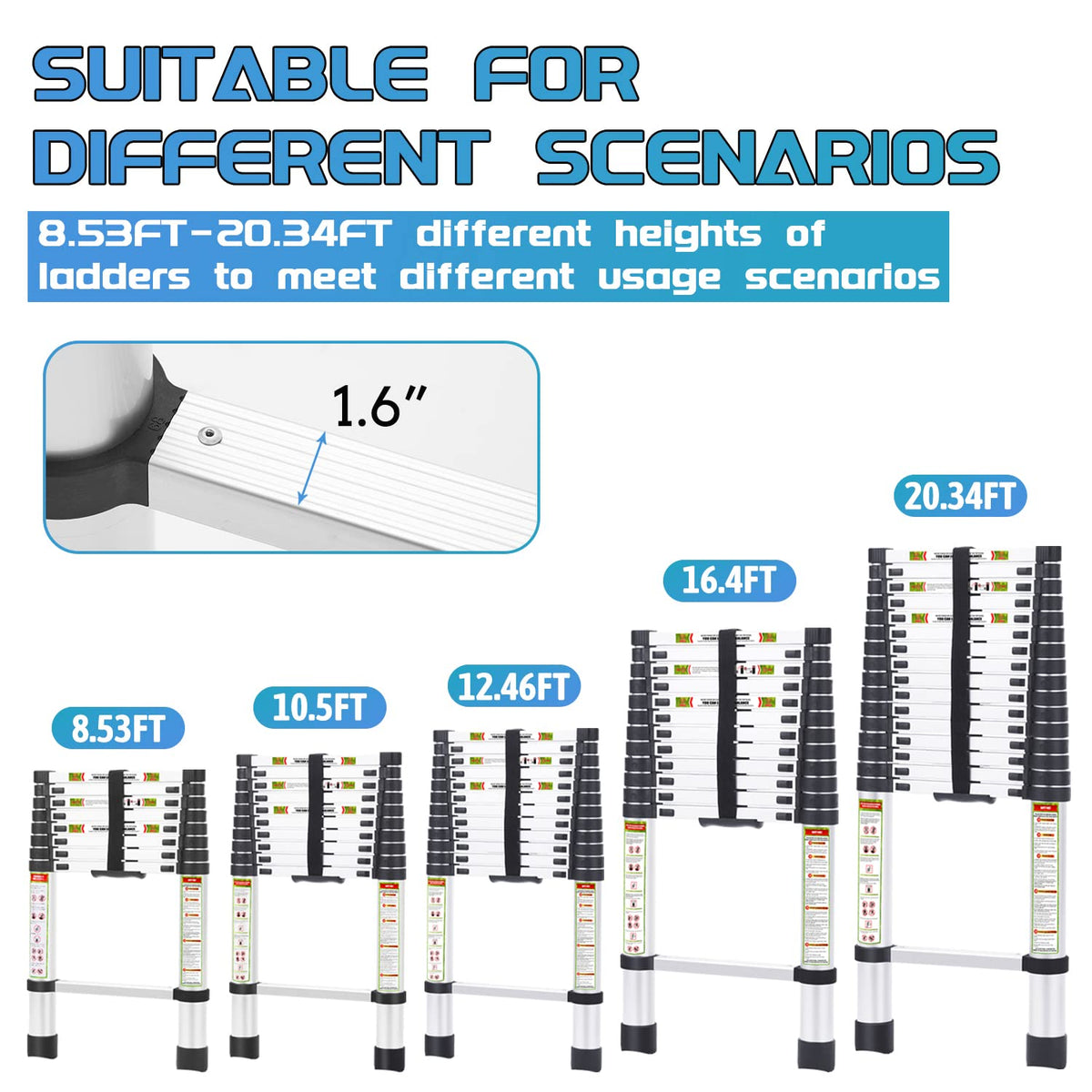 10.5 ft Aluminum Telescopic Ladder with Non-Slip Feet X645