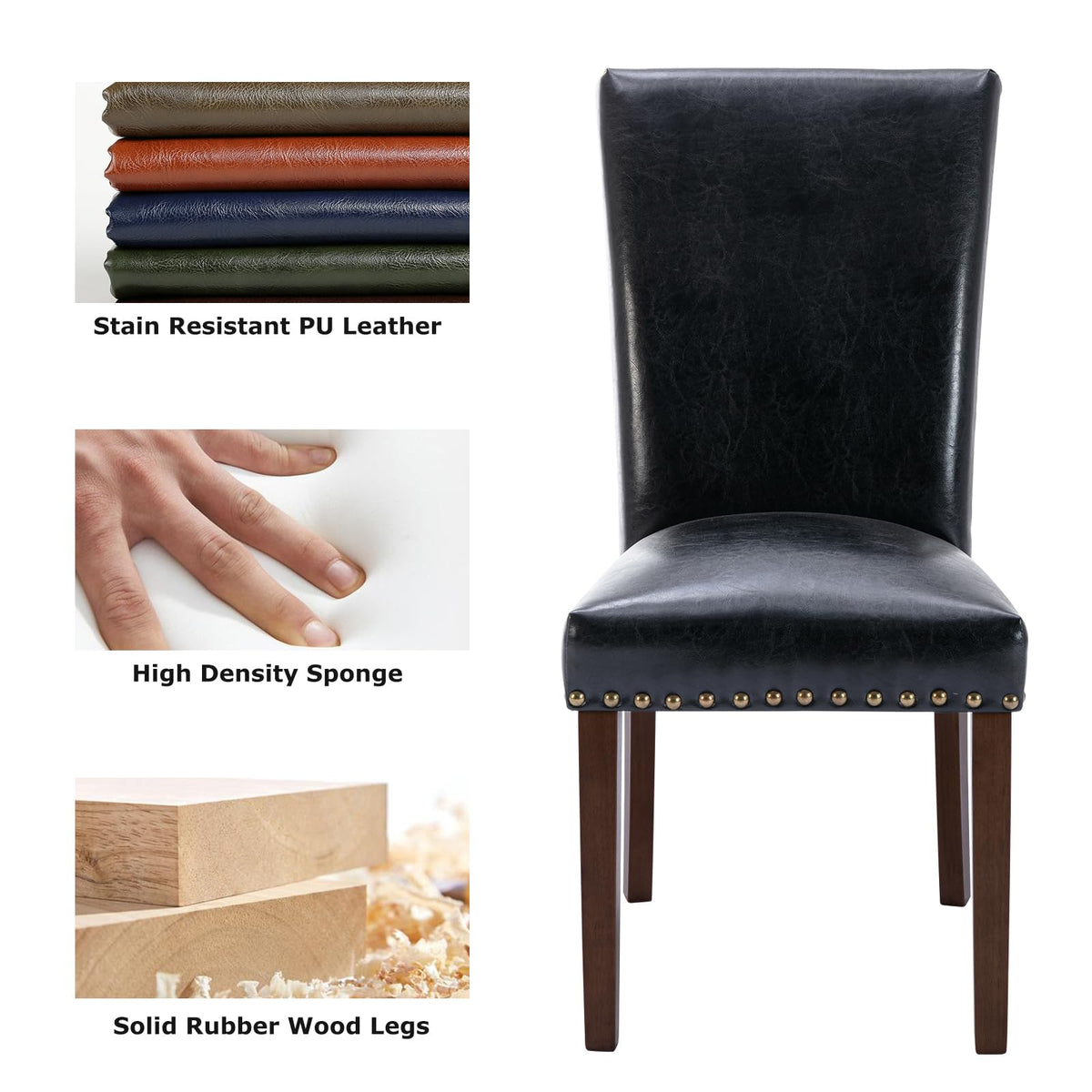 Black PU Leather Upholstered Dining Chairs Set of 6 Q601893