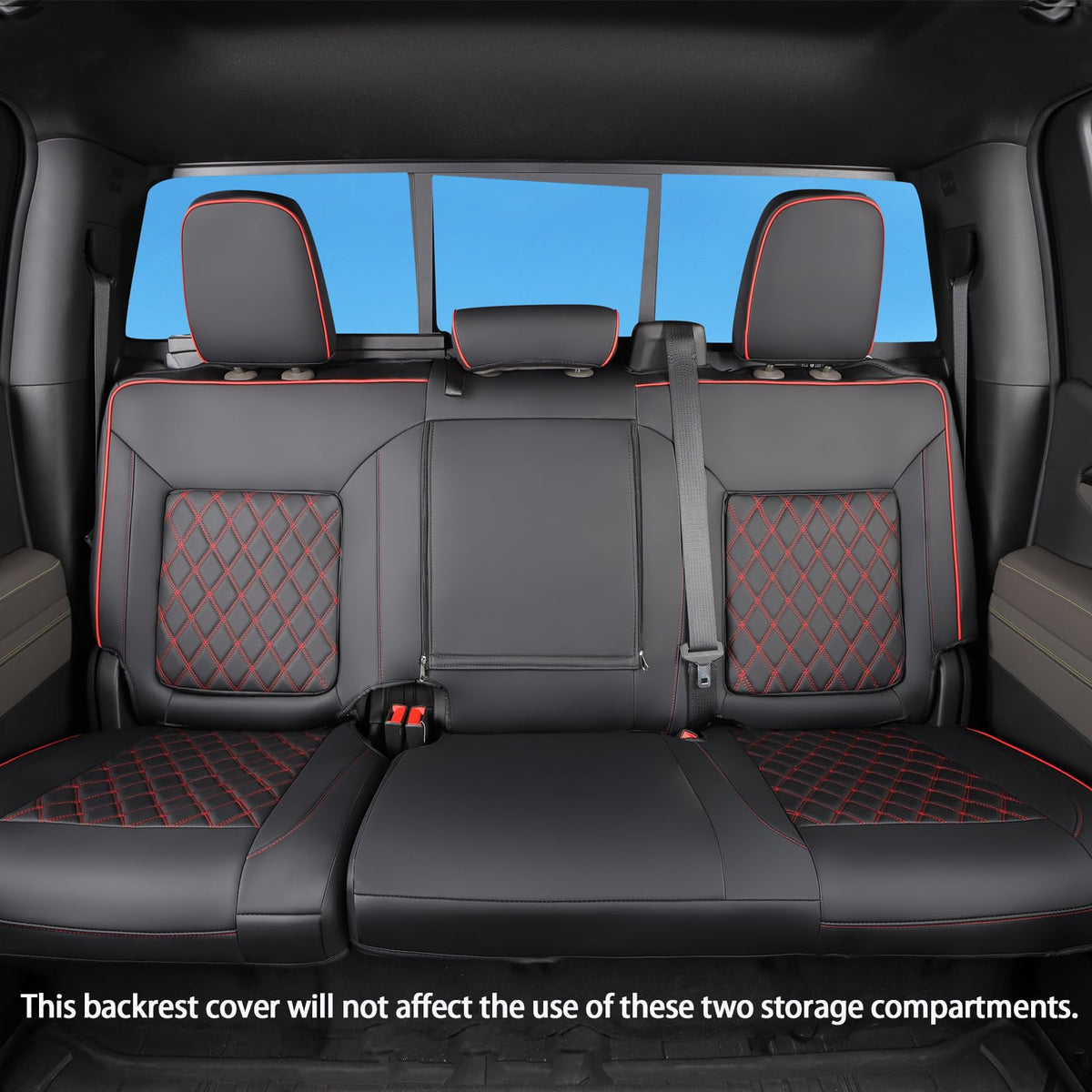 Faux Leather Seat Covers Full Set Black with Red Trim M55985