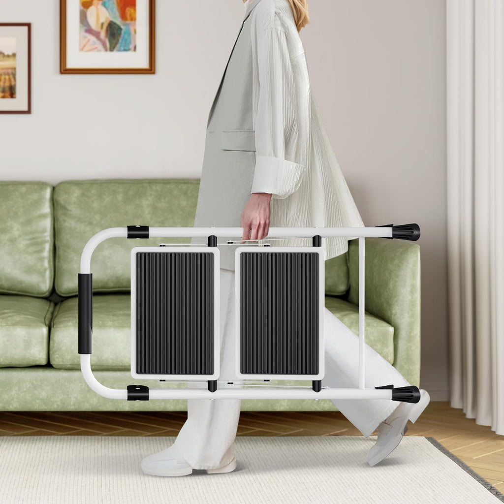 2 Step Folding Step Stool with Handrails White D441667