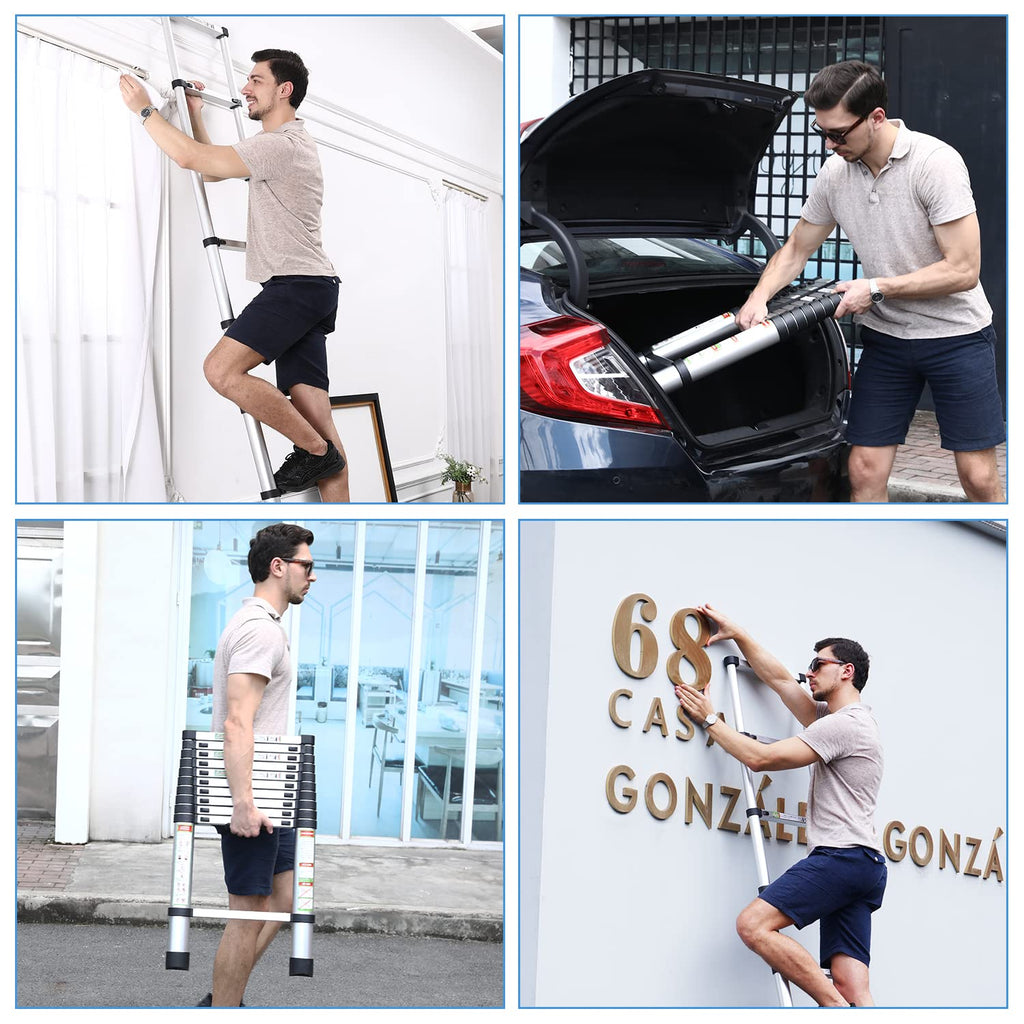 10.5 ft Aluminum Telescopic Ladder with Non-Slip Feet X645