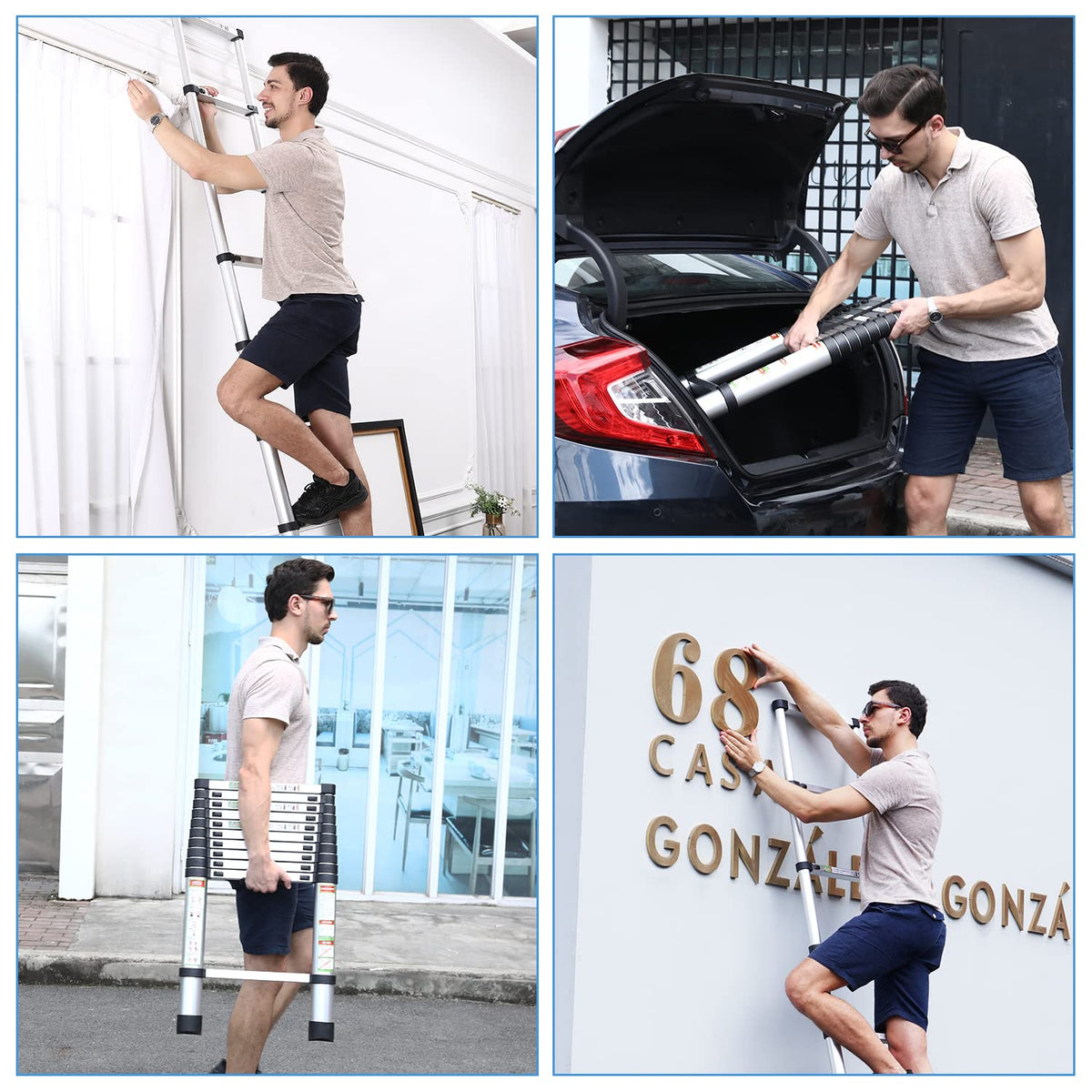 10.5 ft Aluminum Telescopic Ladder with Non-Slip Feet X645