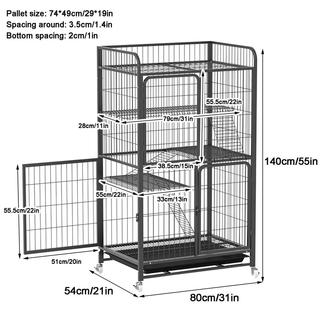 4 Tiers Metal Wire Cat Cage with Wheels A914