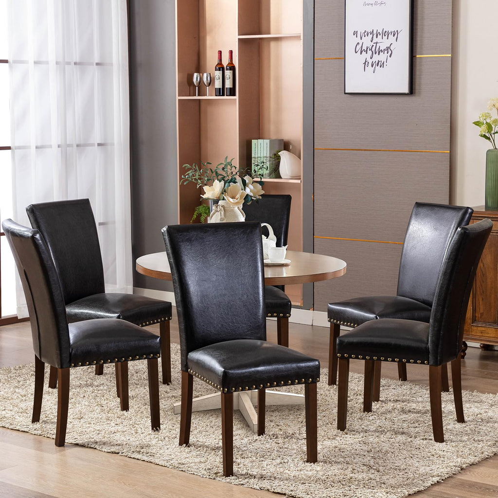 Black PU Leather Upholstered Dining Chairs Set of 6 Q601893