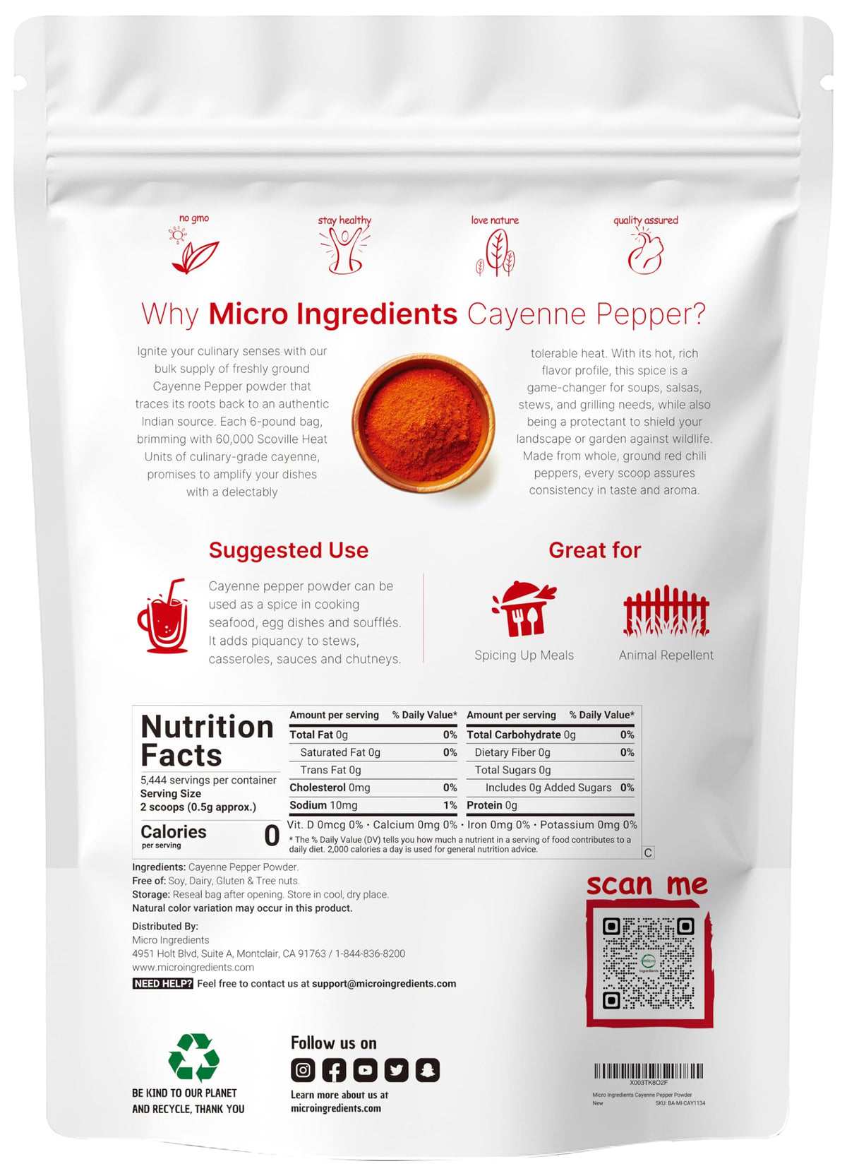 Ground Cayenne Pepper Powder 6lbs 60,000 SHU A4498