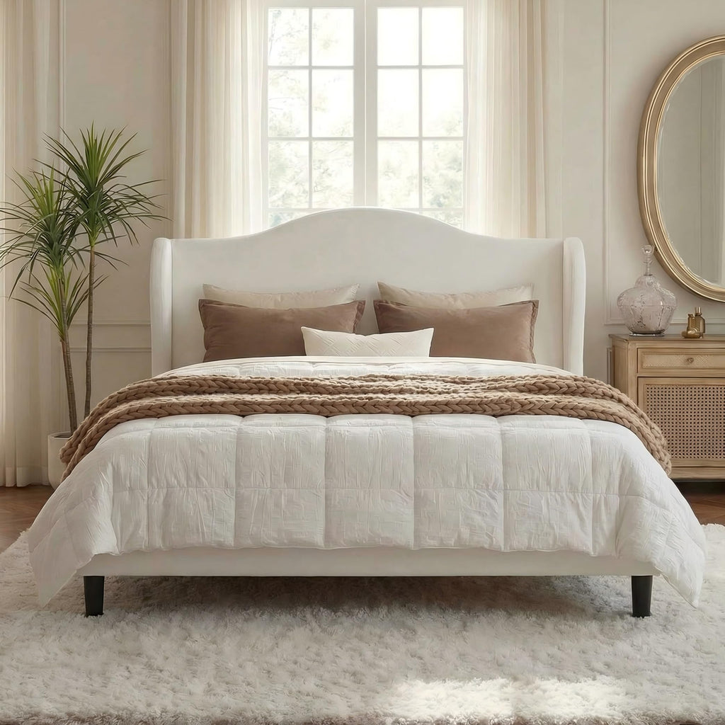 Queen Size White Velvet Bed Frame L18763