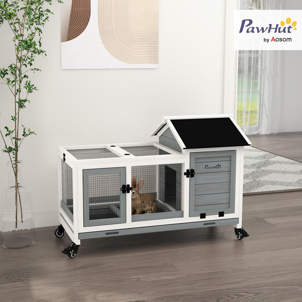 Wooden Rabbit Hutch with Wheels A423628
