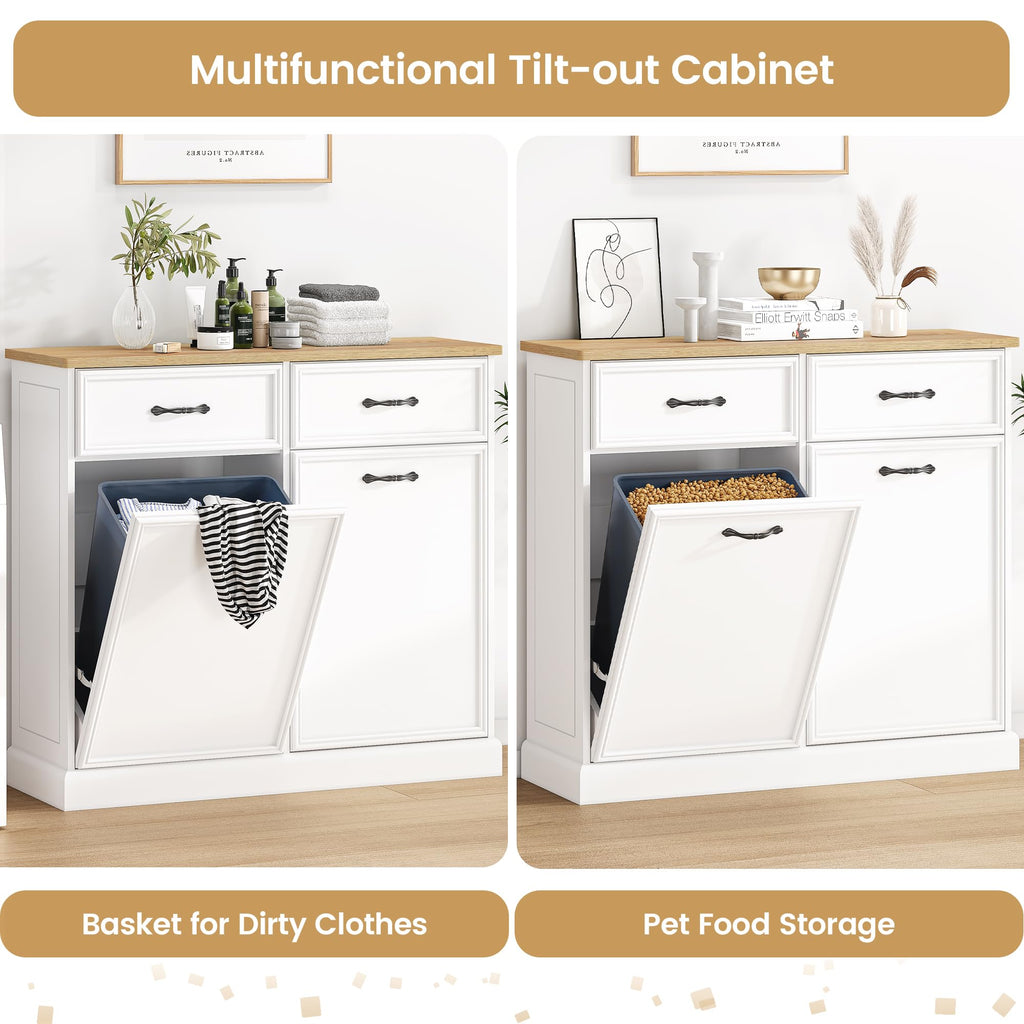 White Wooden Double Tilt Out Trash Cabinet B491