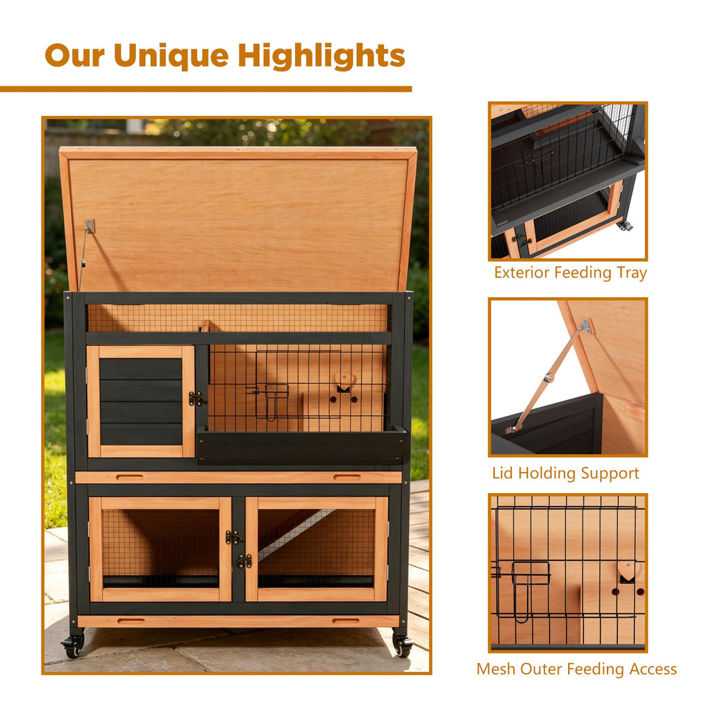 2-Story Wooden Rabbit Hutch with Wheel Y87563