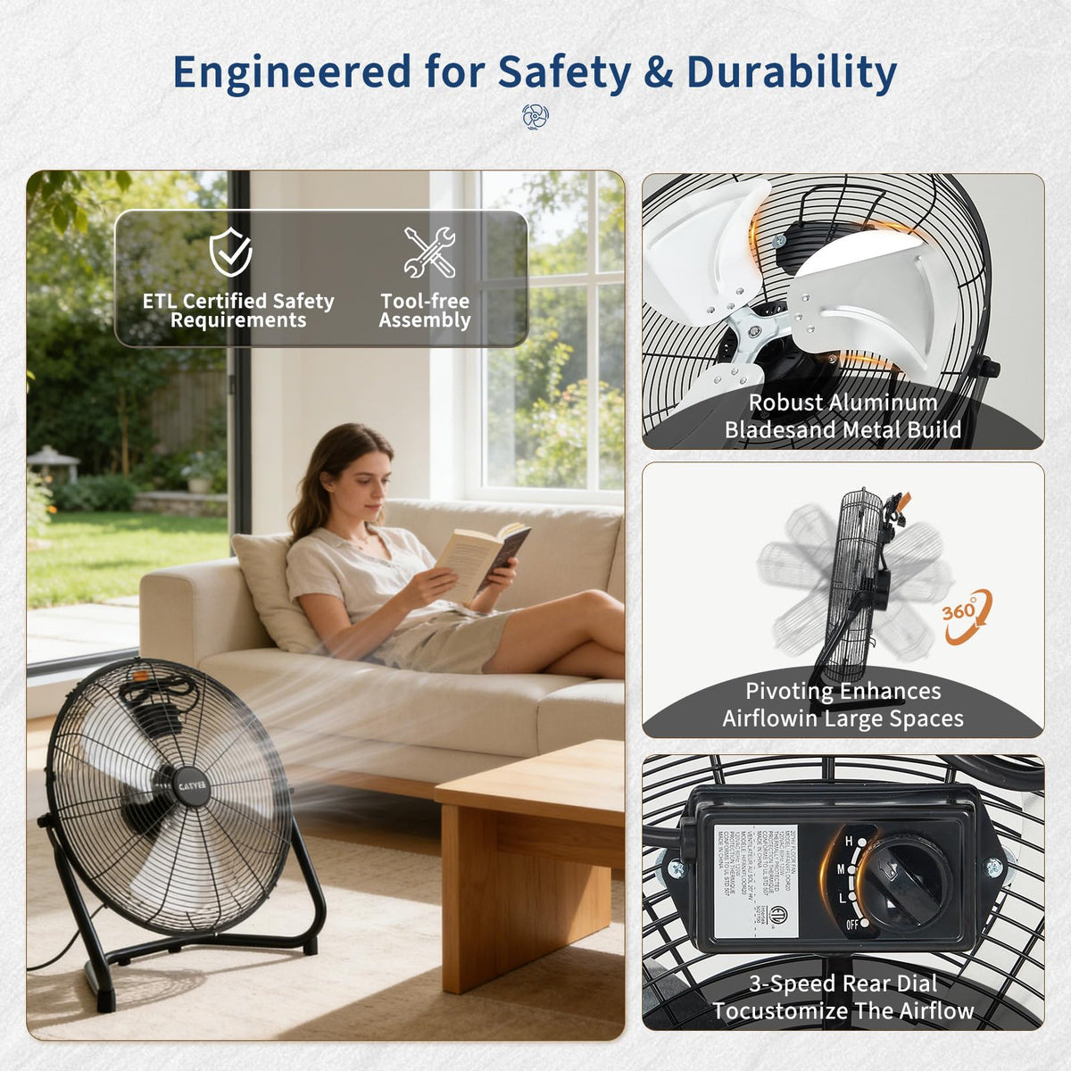 20 Inch 3 Speeds High Velocity Metal Floor Fan J47420