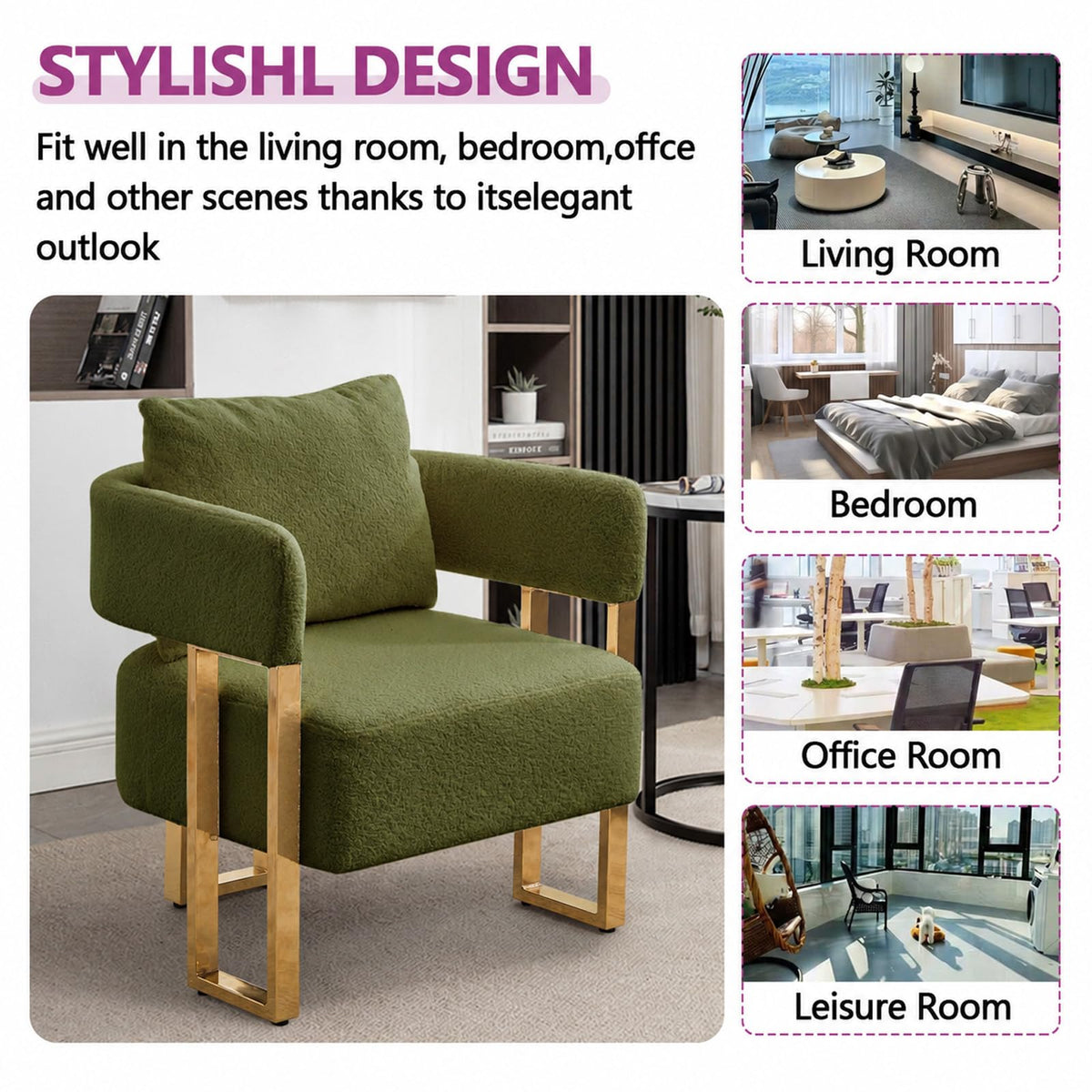 Velvet Upholstered Accent Chairs Set of 2 with Golden Metal Legs Z649562