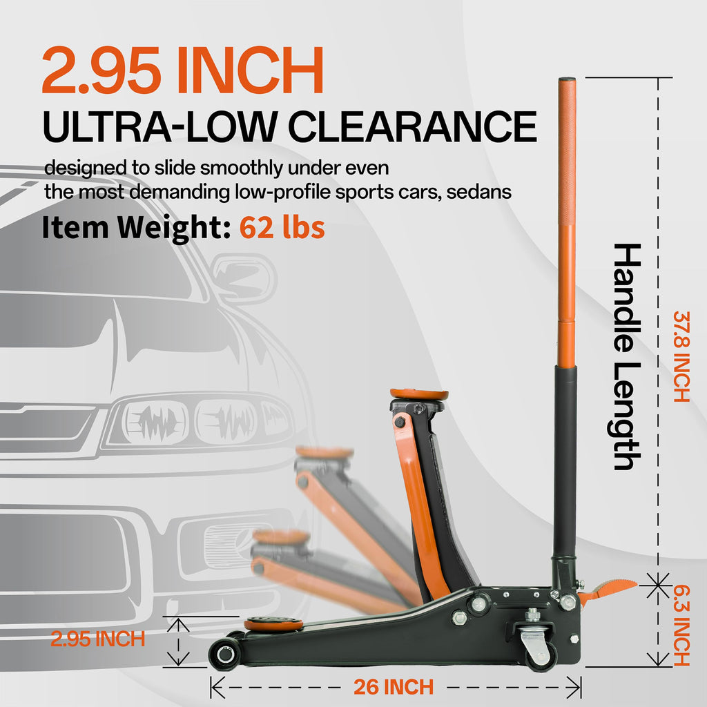 3-Ton Low-Profile Dual Pistons Steel Floor Jack V450