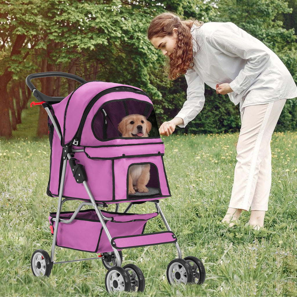 4-Wheel Foldable Pet Stroller Pink L360492