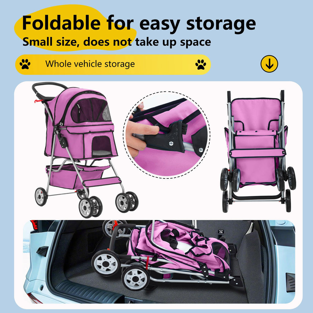 4-Wheel Foldable Pet Stroller Pink L360492