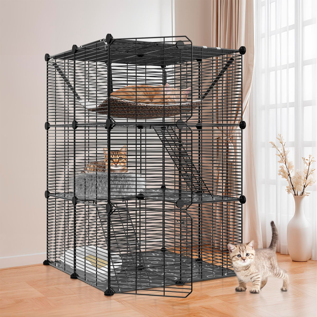 3-Tier Metal Wire Cat Cage with Hammock I415