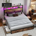 Queen Size Bed Frame with LED Light Headboard and 4 Storage Drawers D5941