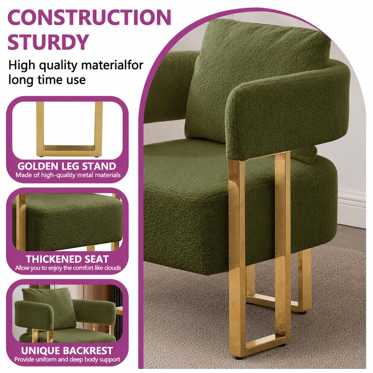 Velvet Upholstered Accent Chairs Set of 2 with Golden Metal Legs Z649562