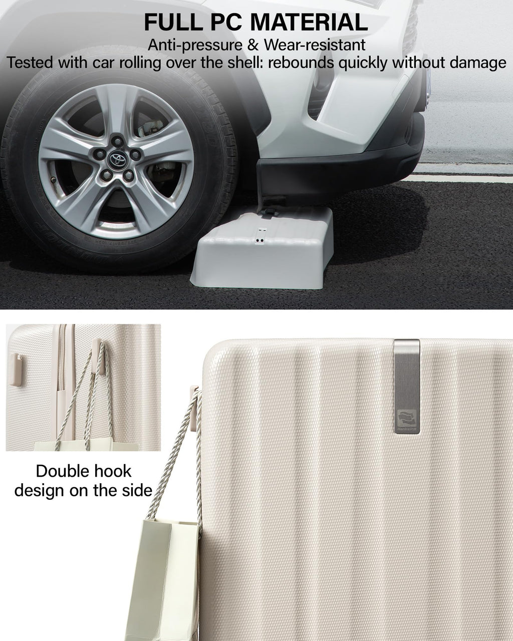 20 Inch PC Hard Shell Carry On Luggage with Wheels, TSA Lock, Ivory White Q428443