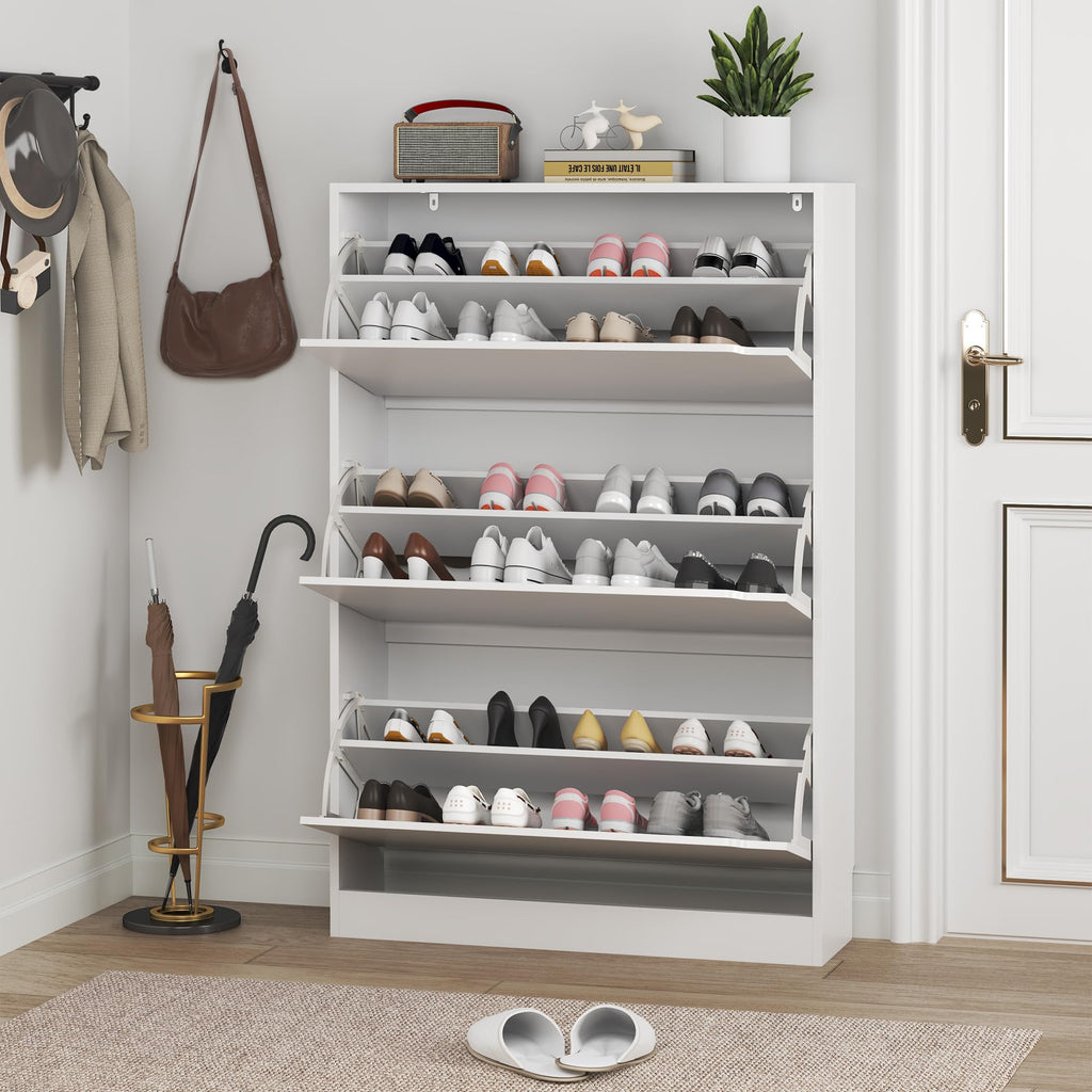 White 3 Flip Drawer Wood Shoe Cabinet T579