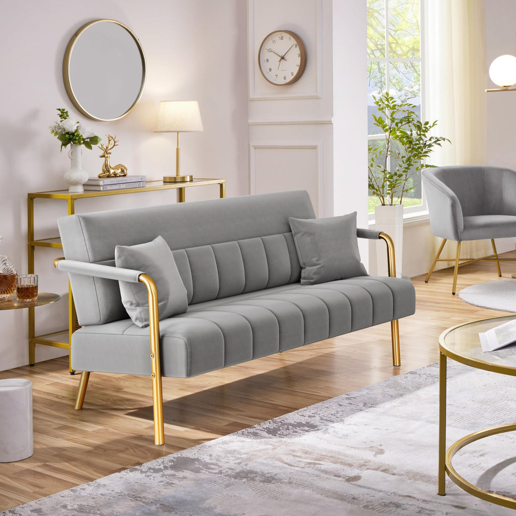 Light Gray 2 Seater Sofa with Gold-Tone Legs Q19677