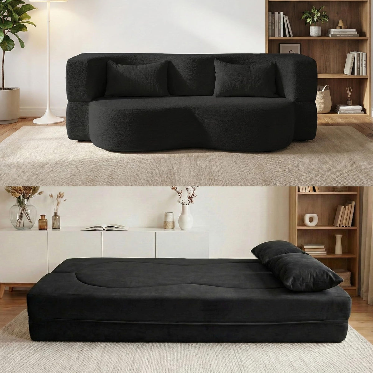 2-in-1 Convertible Sofa Bed 78 Inch Sleeper with Pillow Black J567770