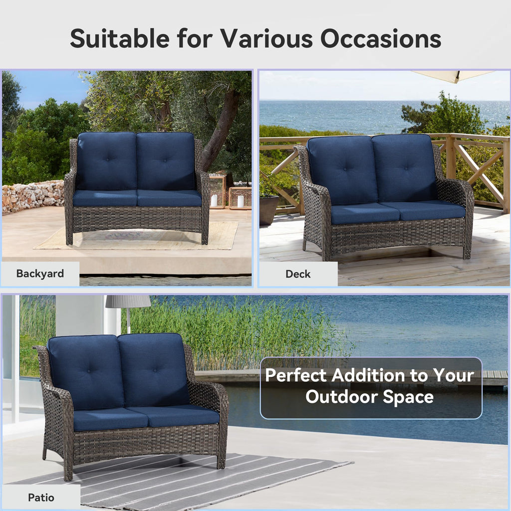 2-Seater Wicker Loveseat Sofa with Olefin Cushions N886215